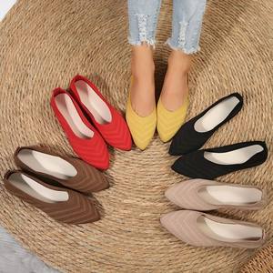 Women's Pointed Toe Flat Shoes Solid Color Knitted Slip on S