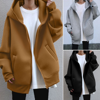 2026 Personality Sreet Zipper Hooded Long Velvet