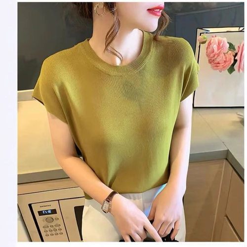 Simple Autumn Round Neck Solid lor Ice Silk Sweater Feminine