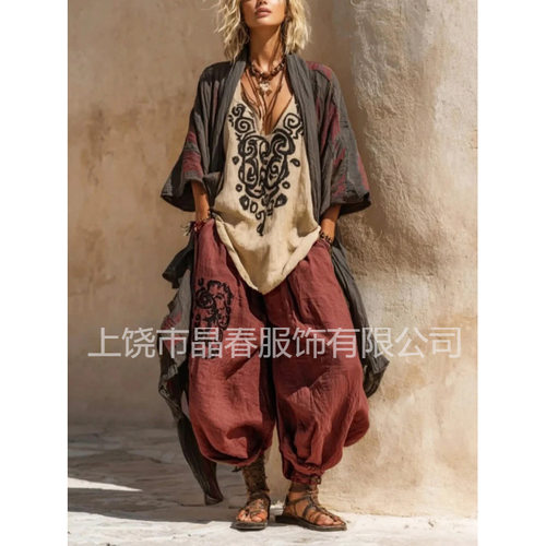European Women's Clothing Station Printed Loose Fit Suit
