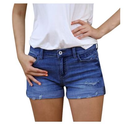 Women's Sretch Sretch Slim-fit Rhole Tassel Denim Shorts