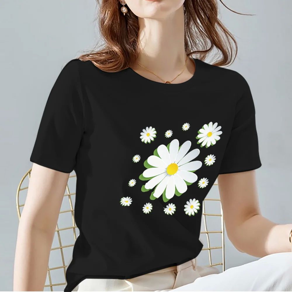 Classic Woman Street T-Shirt Casual Punk Top 3D Daisy Flower