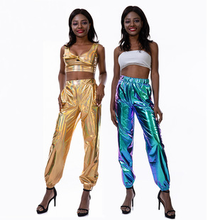 Casual Sports Sreet Hip Hop Party Shiny Pants Hologram Laser