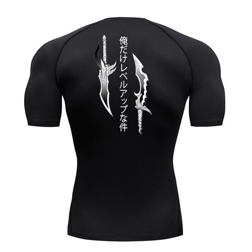 Anime-inspired Compression T-shirt With A Short-sword Print;