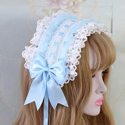 Lolita Ruffled Headband Sweet Star Embroidery Lace Ribbon Bo