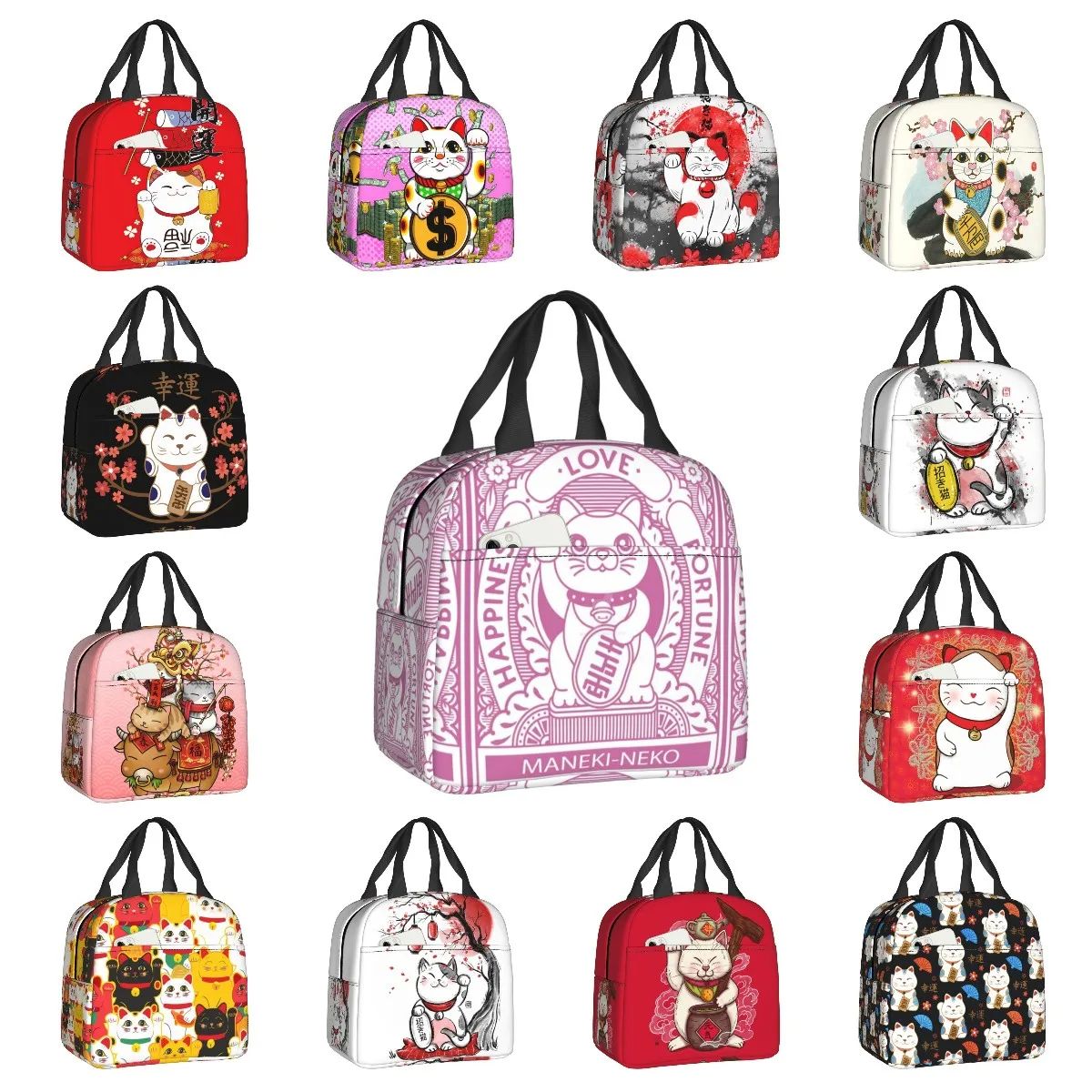 Maneki Neko Insulated Lunch Bag for Women Portable Lucky For