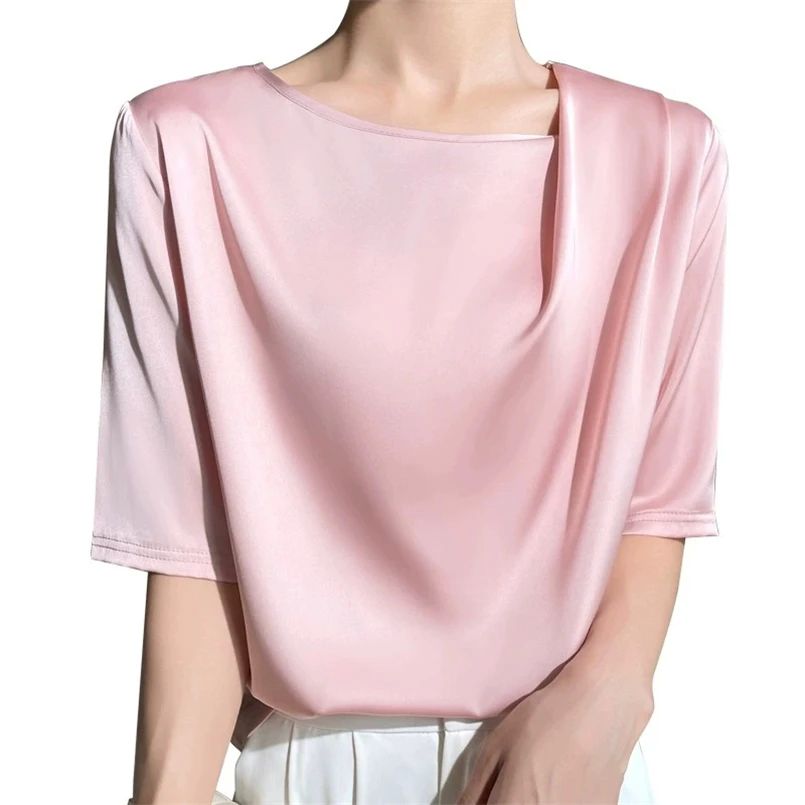 Solid Loose Satin Blouse Plus Size Tops S-7XL Women 2024 Sum 女装/女士精品 T恤 原图主图