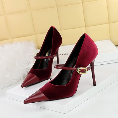 9116-1 Banquet Thin Heel Shallow Mouth Pointed West Suede St