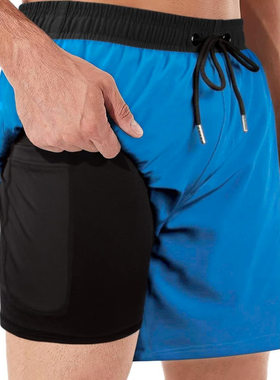 Men's Swim Trunks With mpression  Two-in-one Casual Fitness