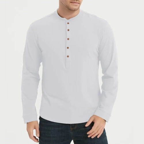 Men's Henry Shirt Solid lor Button Base T-shirt Casual tton