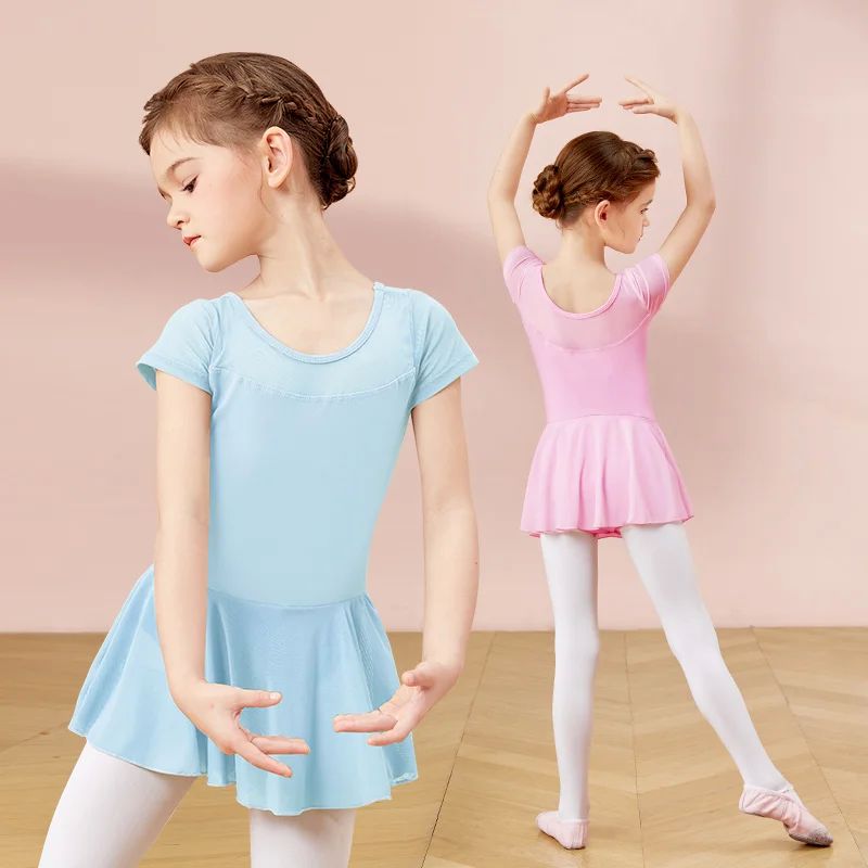 Girls Dance Leotards Ballet Dress Kids Mesh Splice Gymnastic