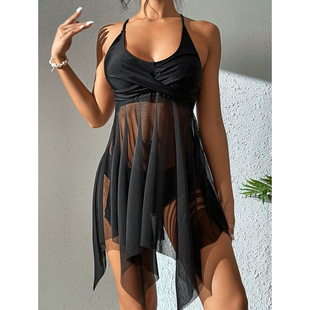 Women’s Tiered Two-piece Swimsuit, High-waisted Mesh Swimwe