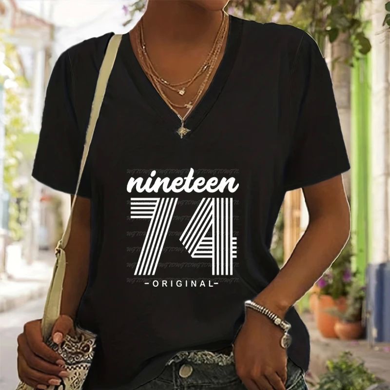 Women’s V-neck Shirts Graphic Tees Nineteen 74 Origal Shirt 女装/女士精品 T恤 原图主图