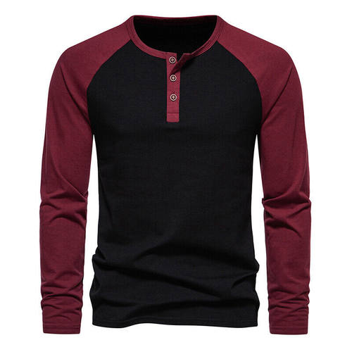 Men's T-shirt lorblock Three-button Raglan Sleeves Henley ll