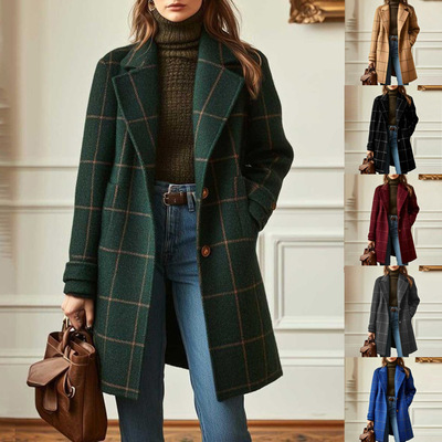 2026 Style Vintage Plaid Casual Elegant Mid-length Lel at Wo