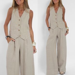 2026 Hot Selling Fashion Vest High Waist Trousers llage Stit