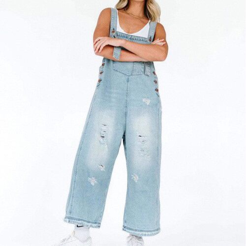 Fashion Retro Old Ripped Loose Wide Leg mforle Casual Strap