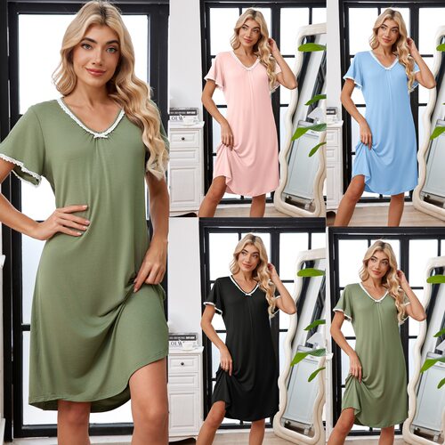 Loose l Fresh Dress Short-sleeved Large Size Bow Nightgown F