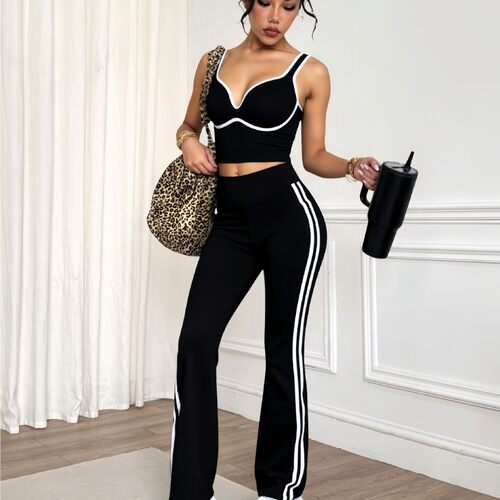 New Cross-border Hot  And White ntrast Bra Horn Trousers Qui