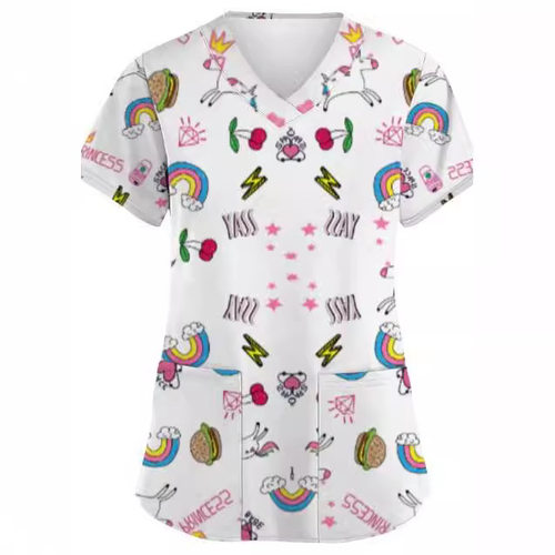 Women's V-neck Workwear Short-sleeved Casual Printed T-shirt