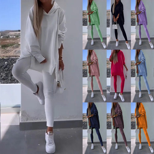 2026 Suit Women's Sports Leisure Slit Hooded Tights Two-piec