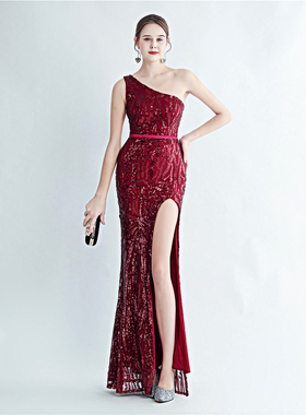 红色晚礼服女高级感轻奢气质名媛晚宴年宴会订婚新娘敬酒服连衣裙