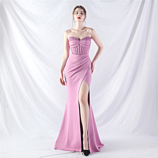 晚礼服女正式场合气质名媛宴会高端精致主持人长款抹胸裹胸连衣裙