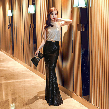 晚礼服女轻奢气质高级感宴会高贵优雅长款亮片亮闪显瘦鱼尾连衣裙