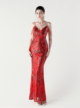 红色晚礼服女2026新款高级感名媛宴会高端气质轻奢吊带长款连衣裙