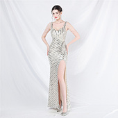 晚礼服裙女轻奢高级感气质宴会珠片闪闪性感吊带侧开叉长款 连衣裙