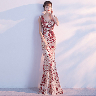 敬酒服新娘鱼尾宴会连衣裙 长款 气质婚礼年会晚礼服女夏季 小众修身
