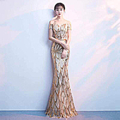 轻奢高级感宴会晚会晚礼服女高贵气质优雅一字肩主持人鱼尾连衣裙