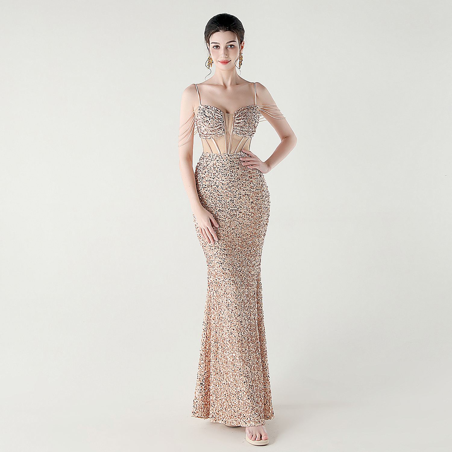 香槟色2025新款晚礼服裙女鱼尾裙