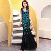 晚礼服女宴会高贵气质优雅主持人舞台年会晚会长款 鱼尾亮片连衣裙