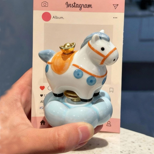 马年时来运转车内饰品摆件汽车装饰车载马上有钱景德镇转转乐车上