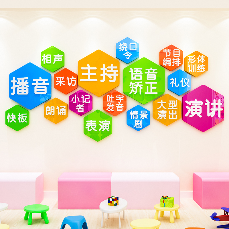 播音主持艺术培训机构班级文化墙装饰布置口才演讲表演亚克力墙贴