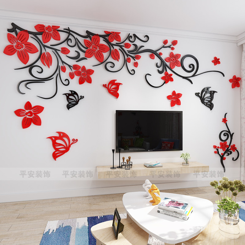 温馨花藤亚克力3d立体墙贴画客厅沙发电视背景墙卧室床头创意装饰在类目 家居饰品, 贴饰, 墙贴中 - 来自Buy2taobao.com提供专业的淘宝代购服务