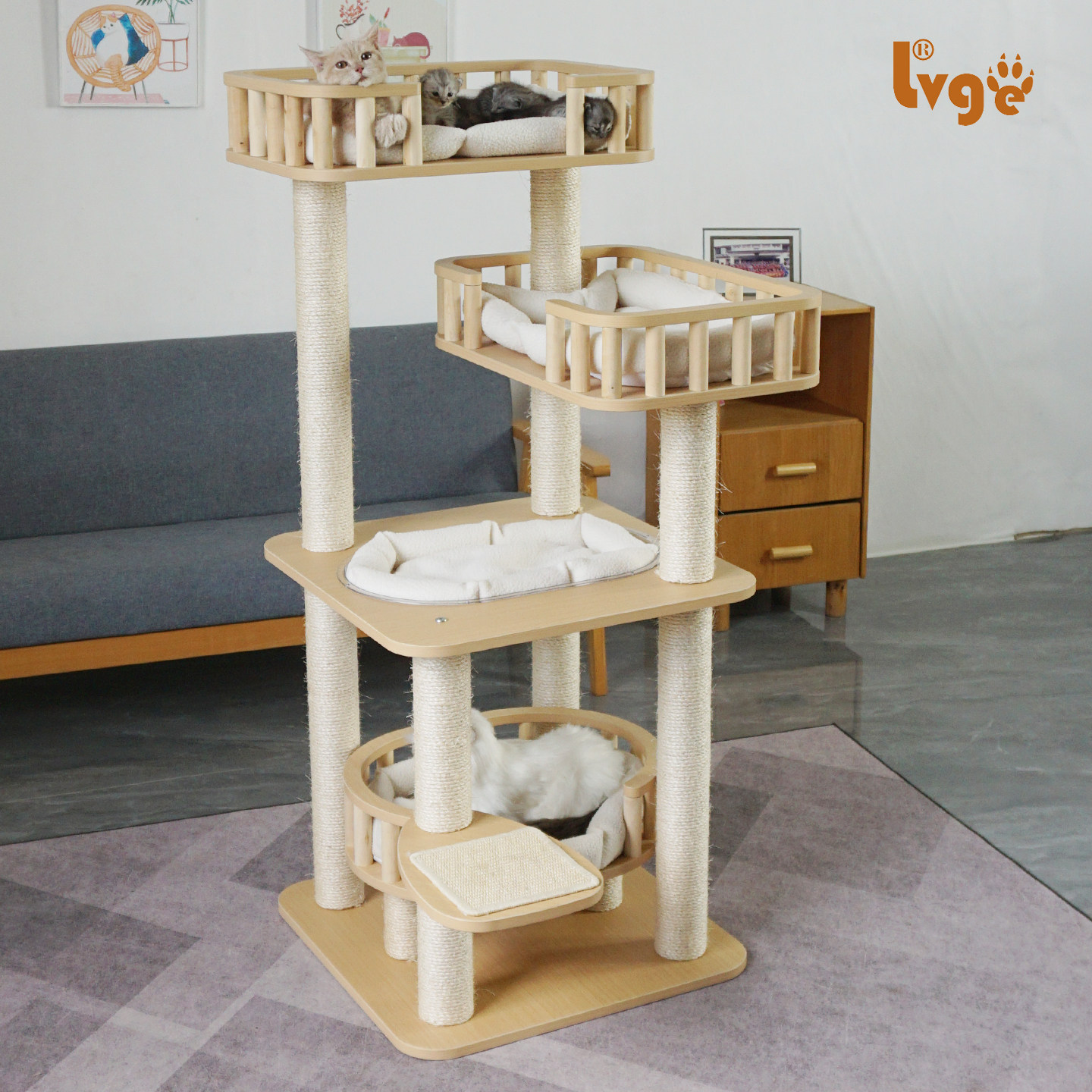 绿歌实木柱子大型猫剑麻猫别墅