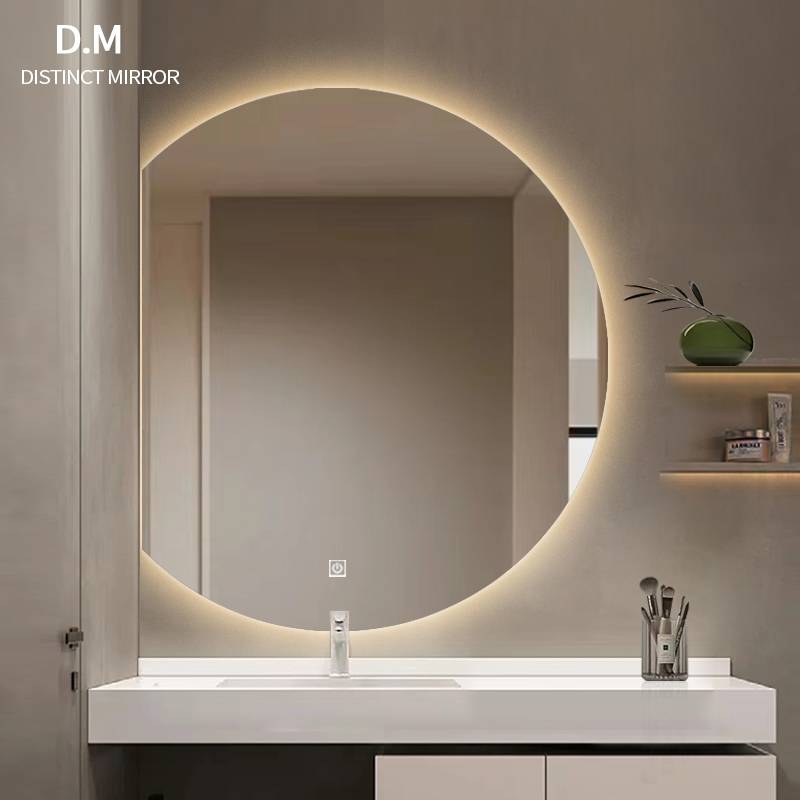 智能卫浴发光圆镜壁挂式浴室镜 防雾LED梳妆镜 人体感应三色光镜