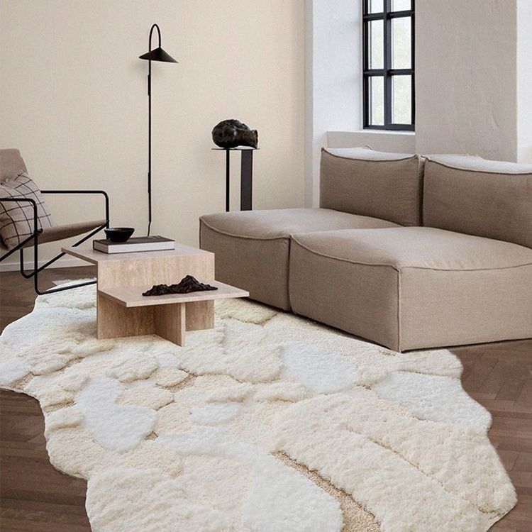 素色毛绒地毯客厅茶几地垫卧室高级感奶油风床边垫可擦洗