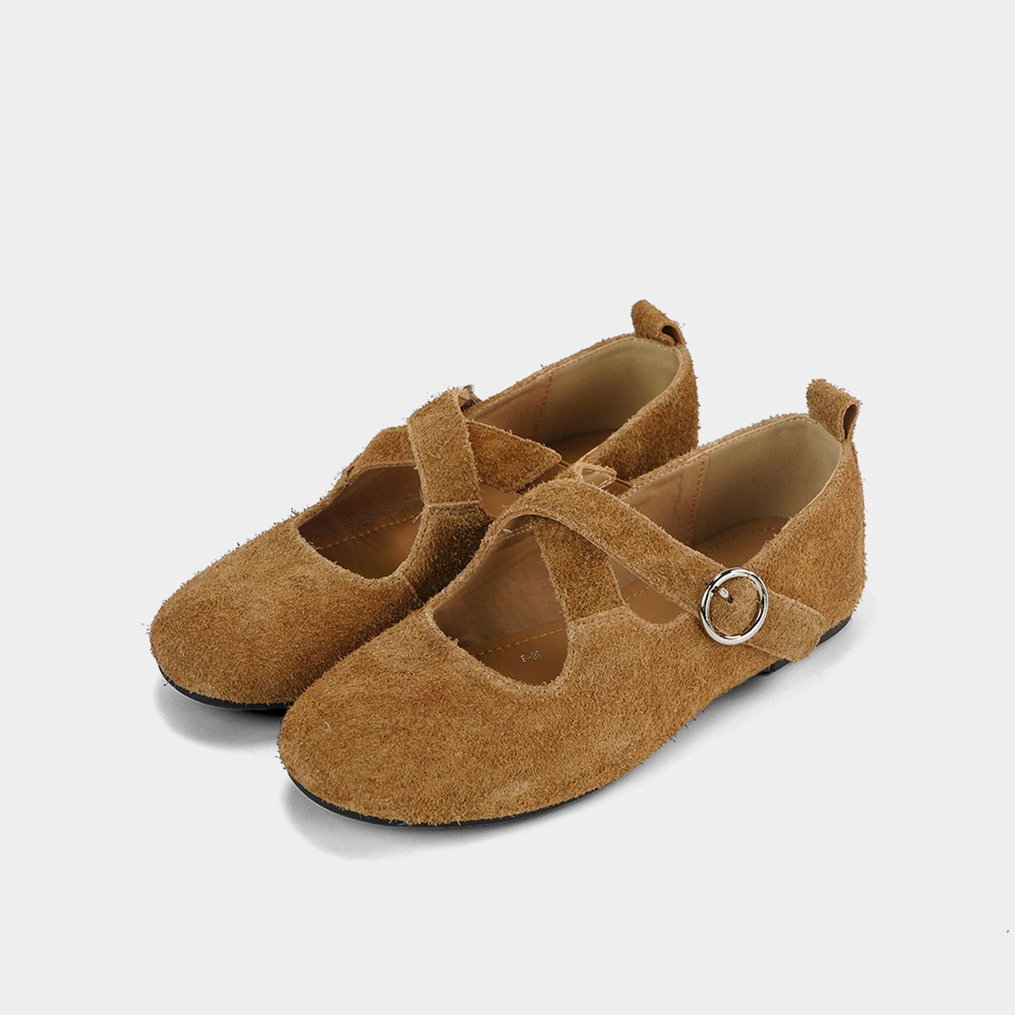 平底磨砂皮玛丽珍鞋女交叉绑带单鞋