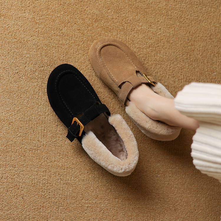 一脚蹬加绒保暖乐福鞋外穿毛毛鞋