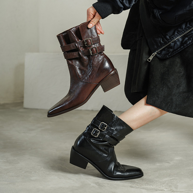 巨软~复古擦色西部靴骑士靴