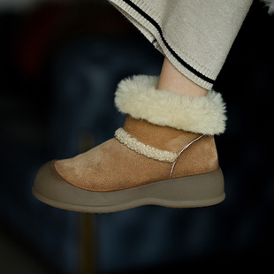 巨暖~2025冬纯羊毛休闲雪地靴女羊皮毛一体圆头厚底东北棉靴短靴