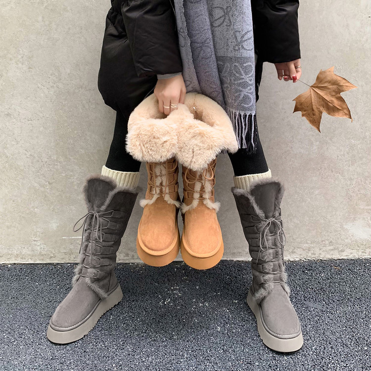 百搭可翻折高筒雪地靴厚底长靴