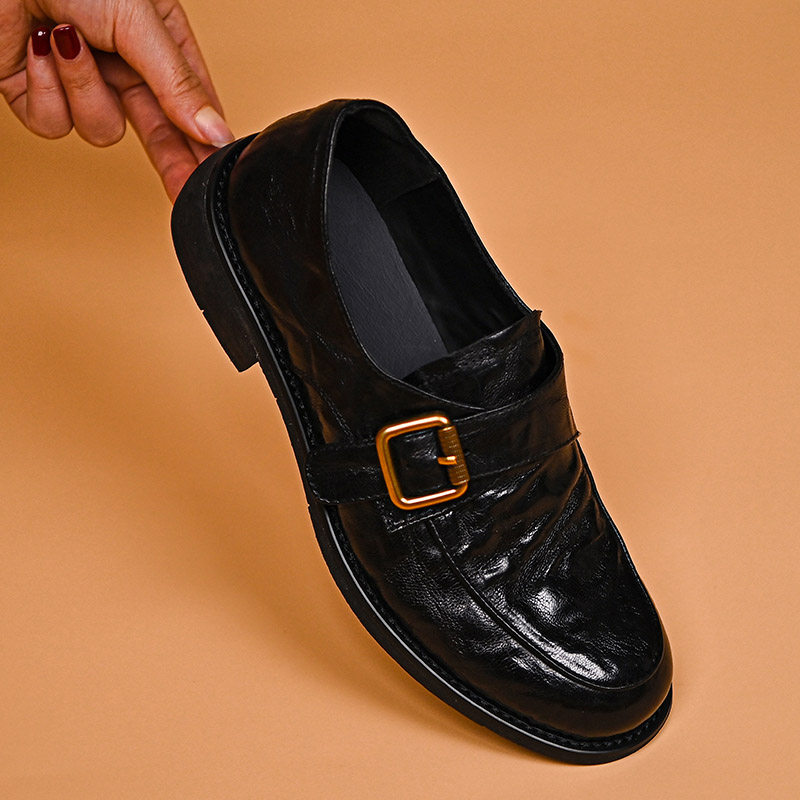 英伦风抓纹羊皮乐福鞋简约百搭真皮工作鞋3cm粗跟深口单鞋女40码,女鞋,深口单鞋,淘宝优惠券,粉丝福利购,淘宝优惠卷