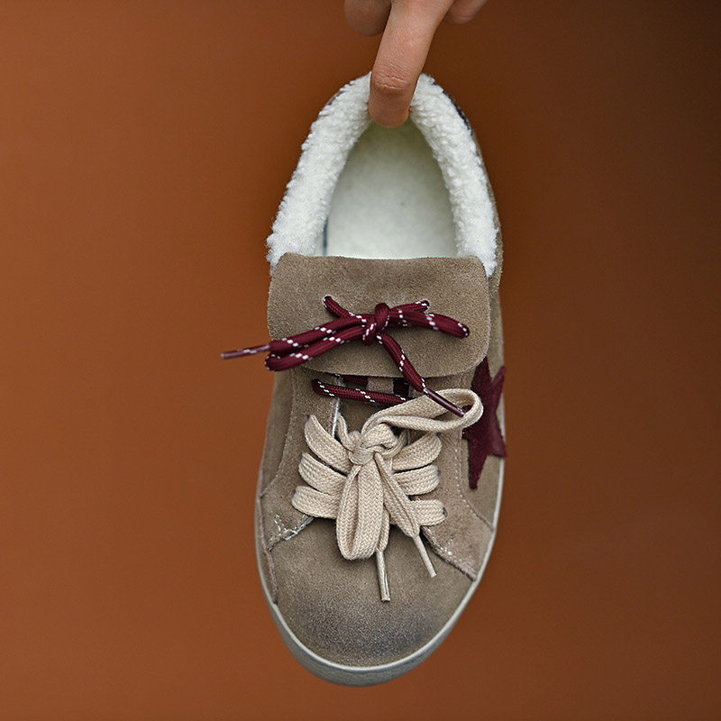 巨软~磨砂牛皮圆头加绒德训鞋平底系带休闲鞋女星星脏脏鞋棉鞋,女鞋,棉鞋,淘宝优惠券,粉丝福利购,淘宝优惠卷