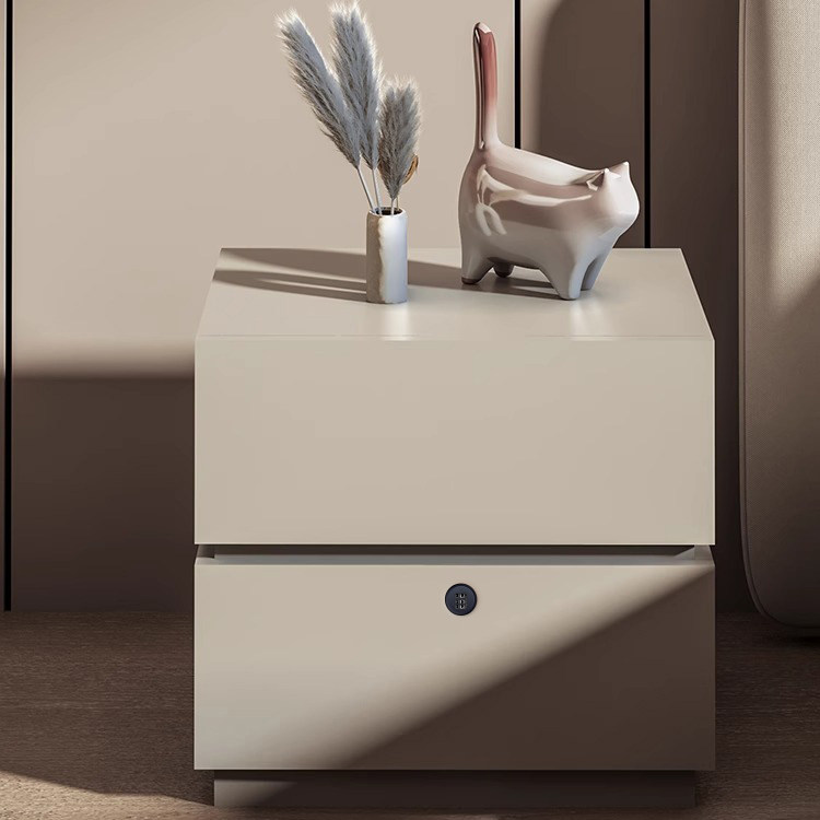 实木床头柜带锁新款简约俏巢轻奢奶油风橡胶木免拉手