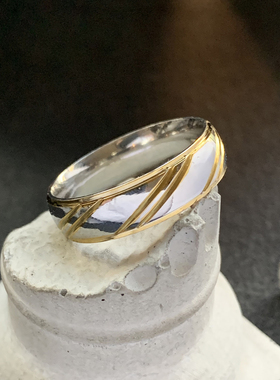 光翎-间金色新款不掉色钛钢戒指