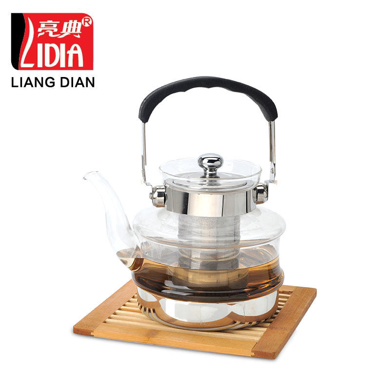 亮典竹节耐热透明玻璃花茶壶
